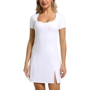 NEW NWT White Sz Medium Stretchy Jersey Knit Athletic Mini Dress FEFHW